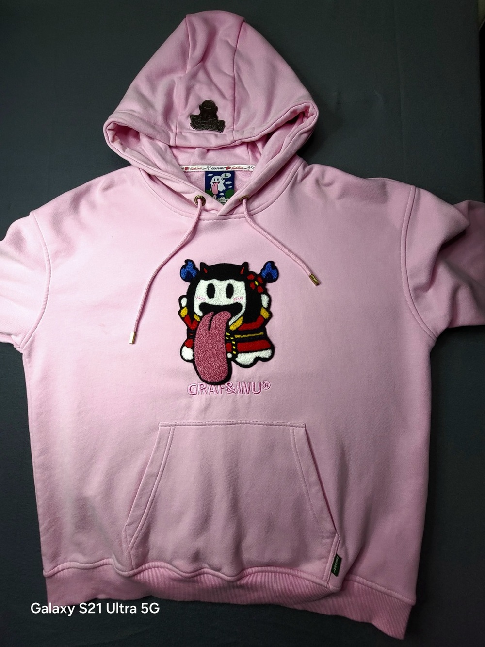Pink Graphic Hoodie with Cartoon Patch